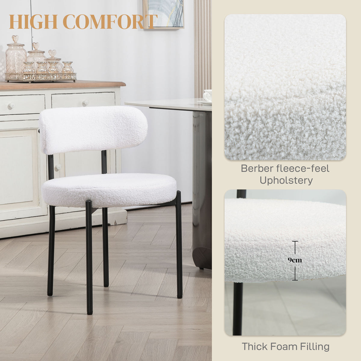 Modern Berber Fleece Dining Chairs Set of 2