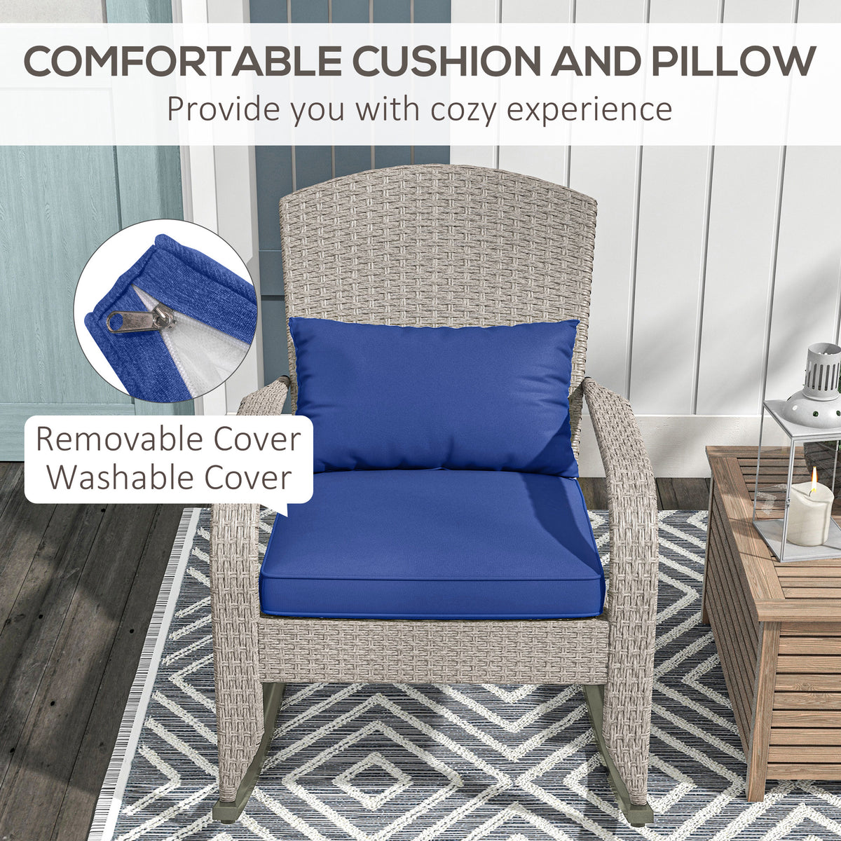 Adirondack Rocking Chair Wicker with Cushion