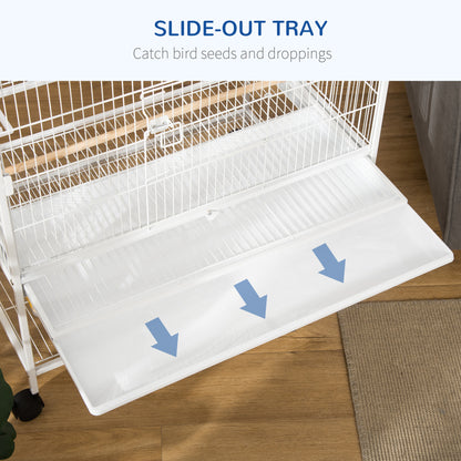 Large Rolling Steel Bird Cage with Perches and Stand