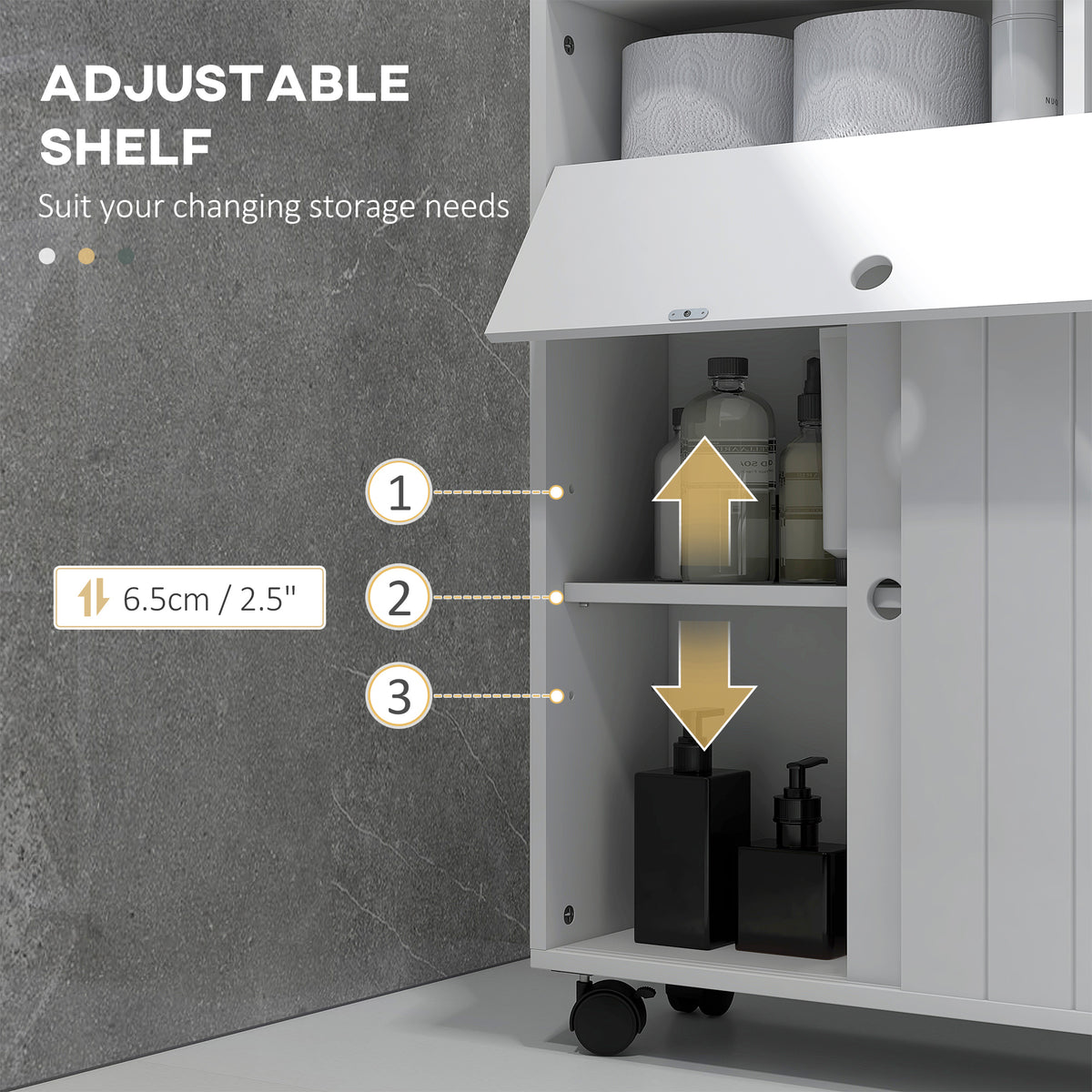 Mueble de almacenamiento estrecho con ruedas para baño
