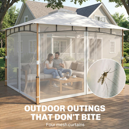 Cenador de patio de doble techo de 3 x 3,6 m con mosquitera