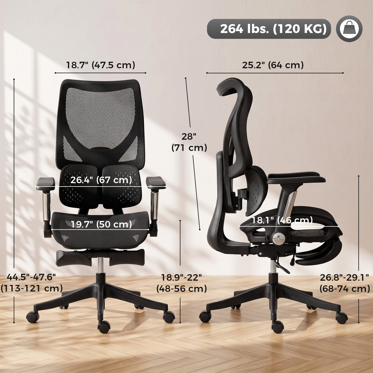 Silla de oficina ergonómica de malla con reposapiés