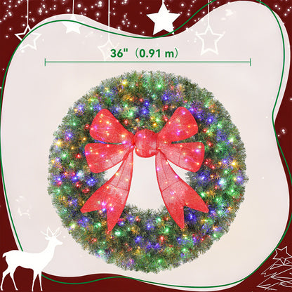 Pre-Lit Christmas Wreath 3D Bow 91 cm