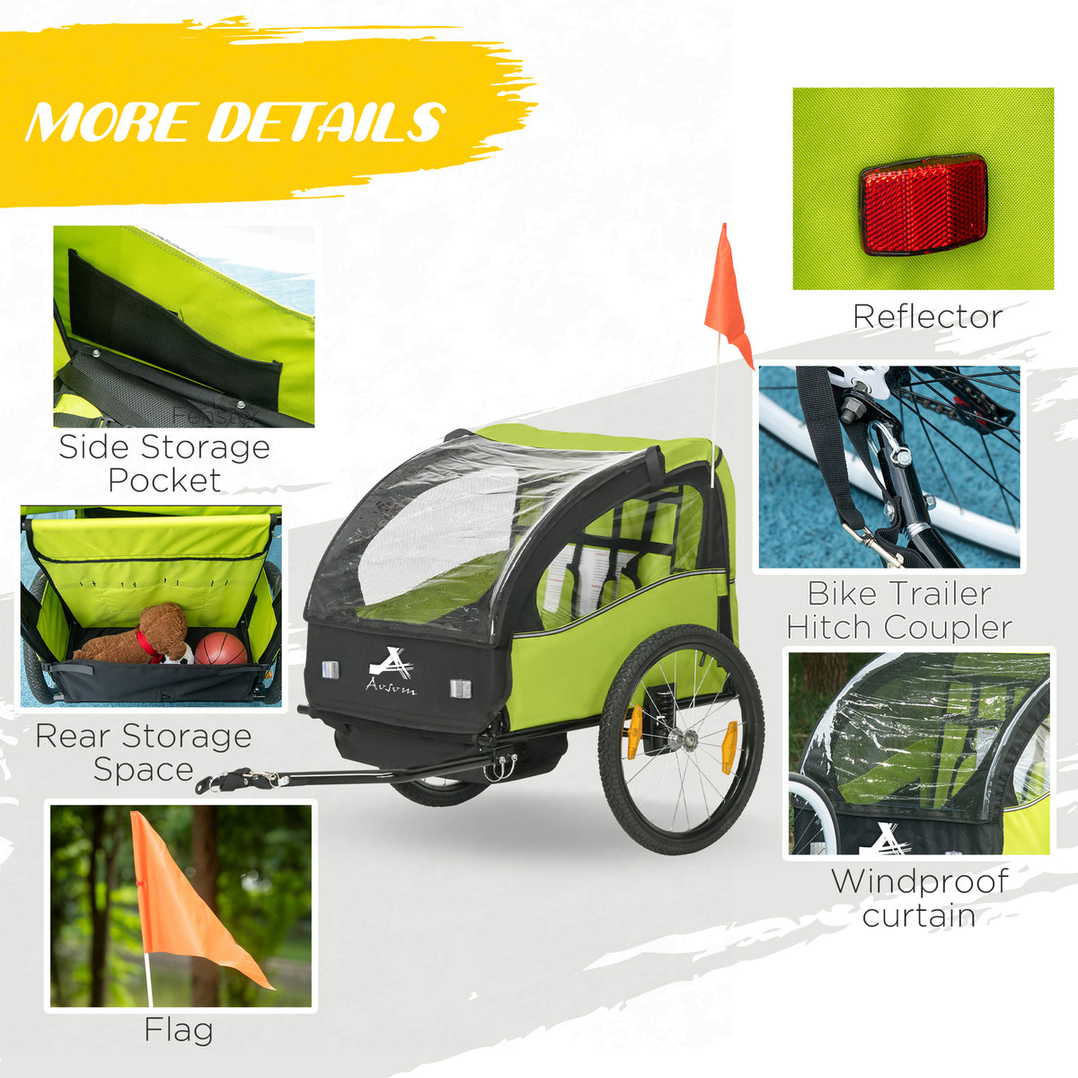 Remolque de bicicleta para dos niños con ruedas de 51 cm
