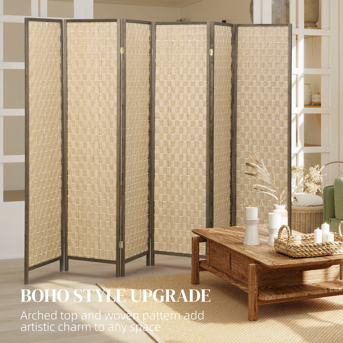 6-Panel Hand-Woven Room Divider Screen
