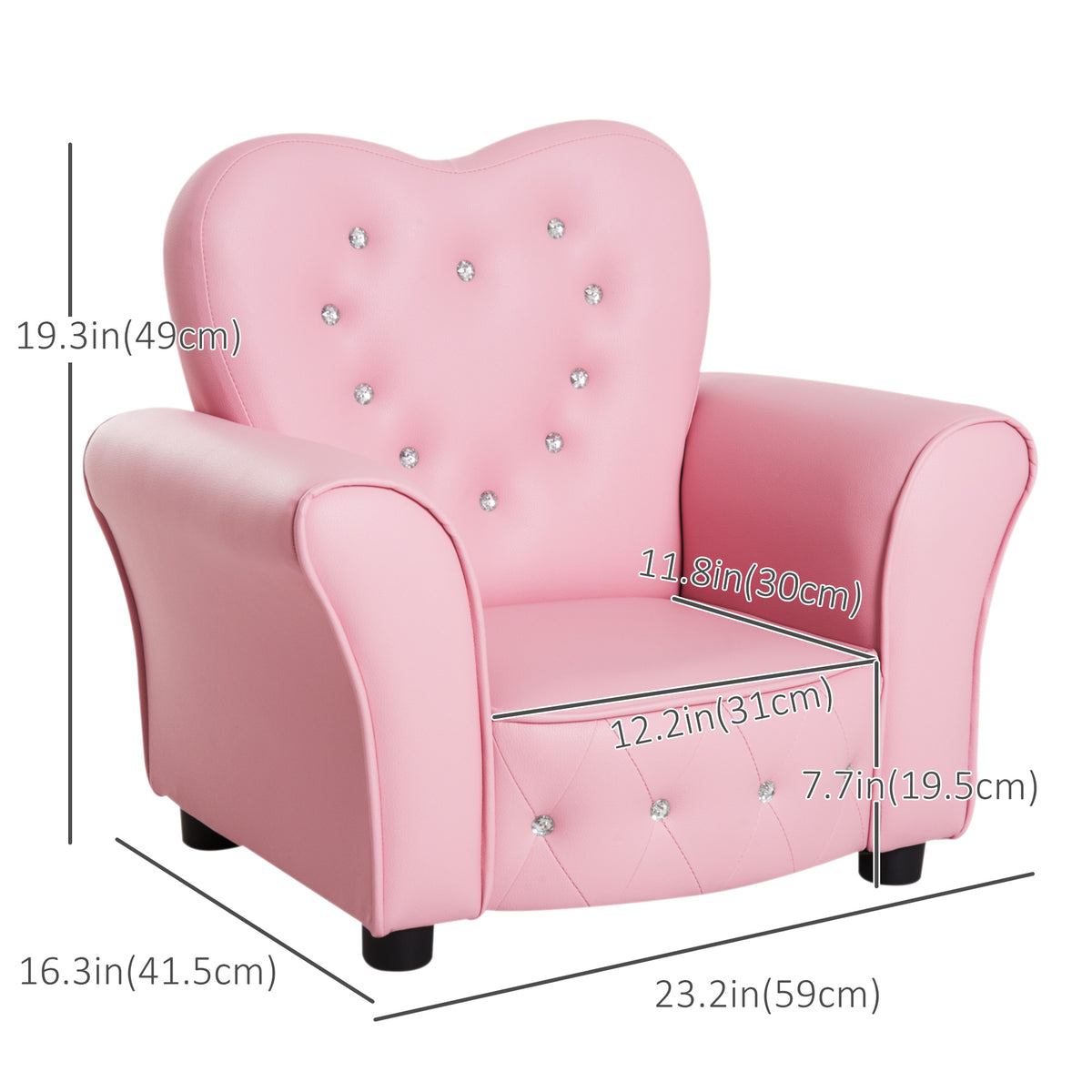 Kids tufted princess armchair toddler sofa 58.9 x 41.4 x 49 cm