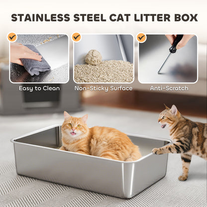 XL Stainless Steel Cat Litter Box with Flip Top