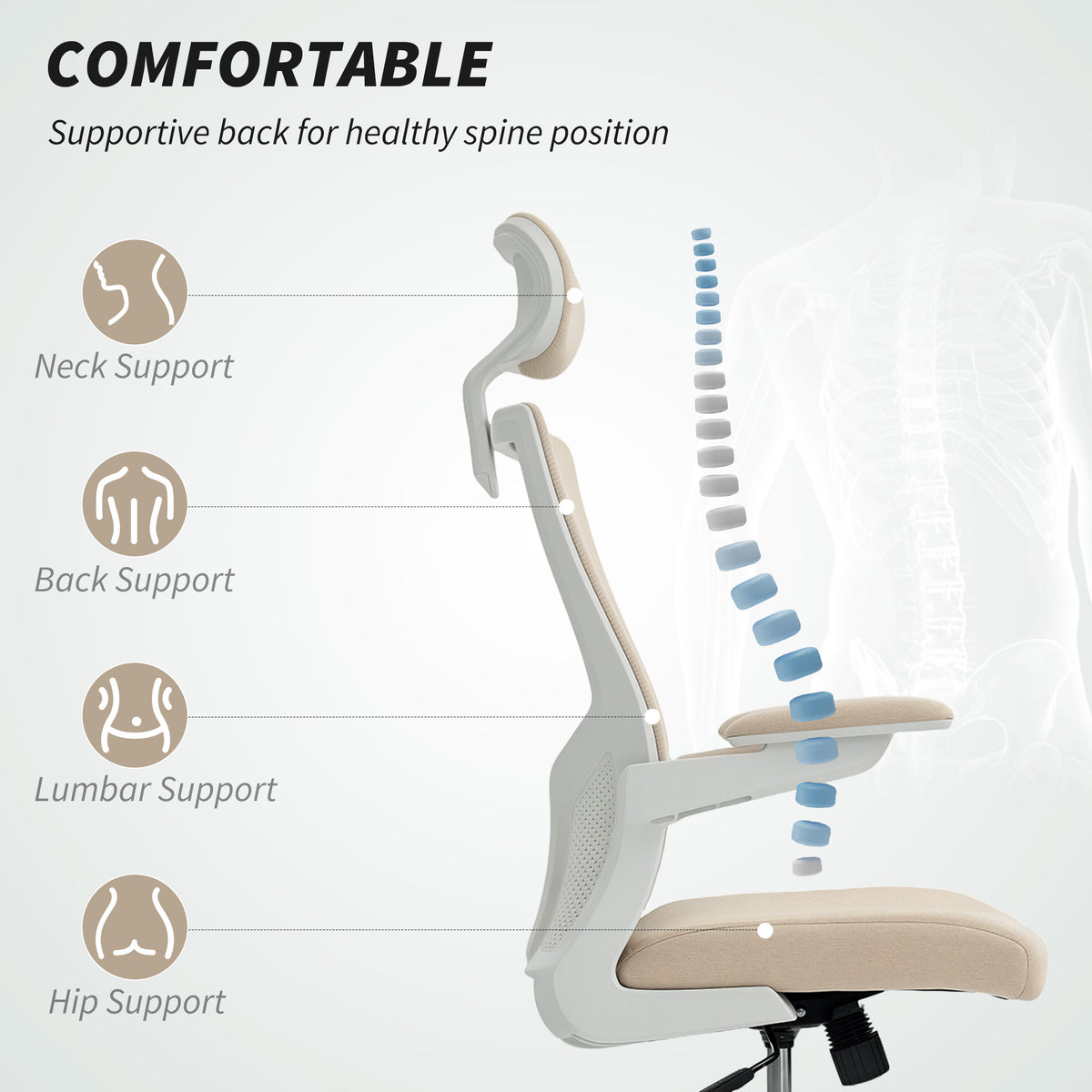 Ergonomic office chair with adjustable lumbar support