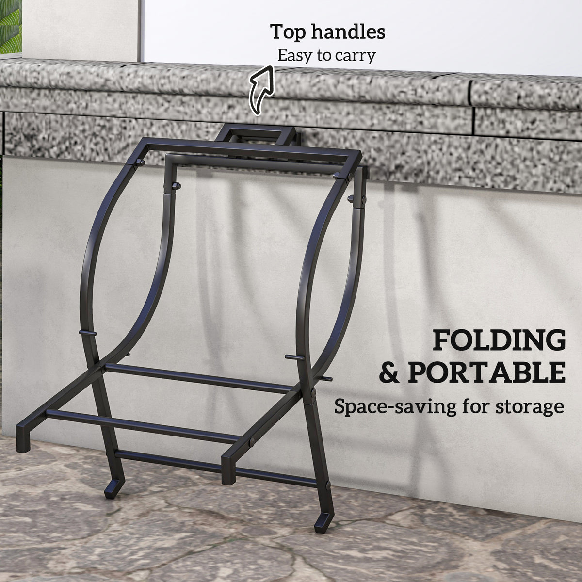 Foldable Firewood Rack for Fireplace with Log Carrier