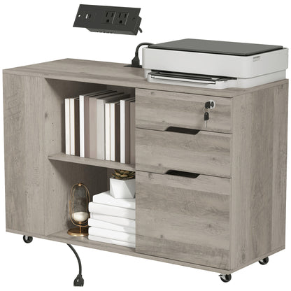 Mobile File Cabinet with Power Outlets and Lock