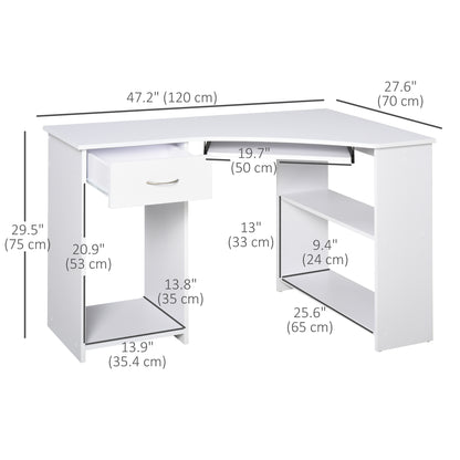 L-Shaped Desk with Drawer and Keyboard Tray