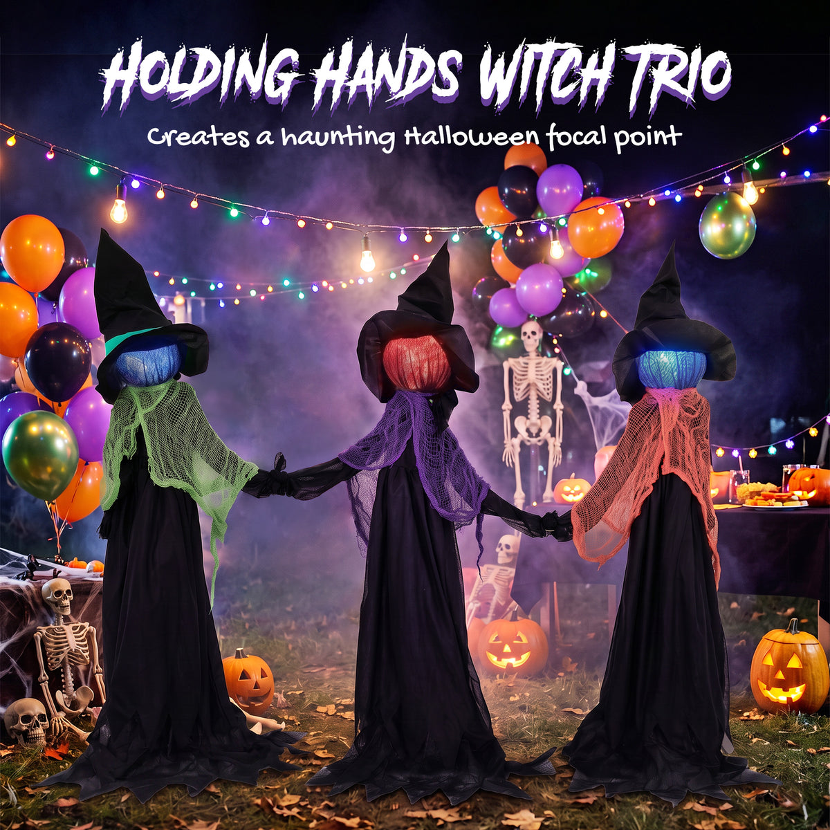 Trío de brujas luminosas para jardín de Halloween