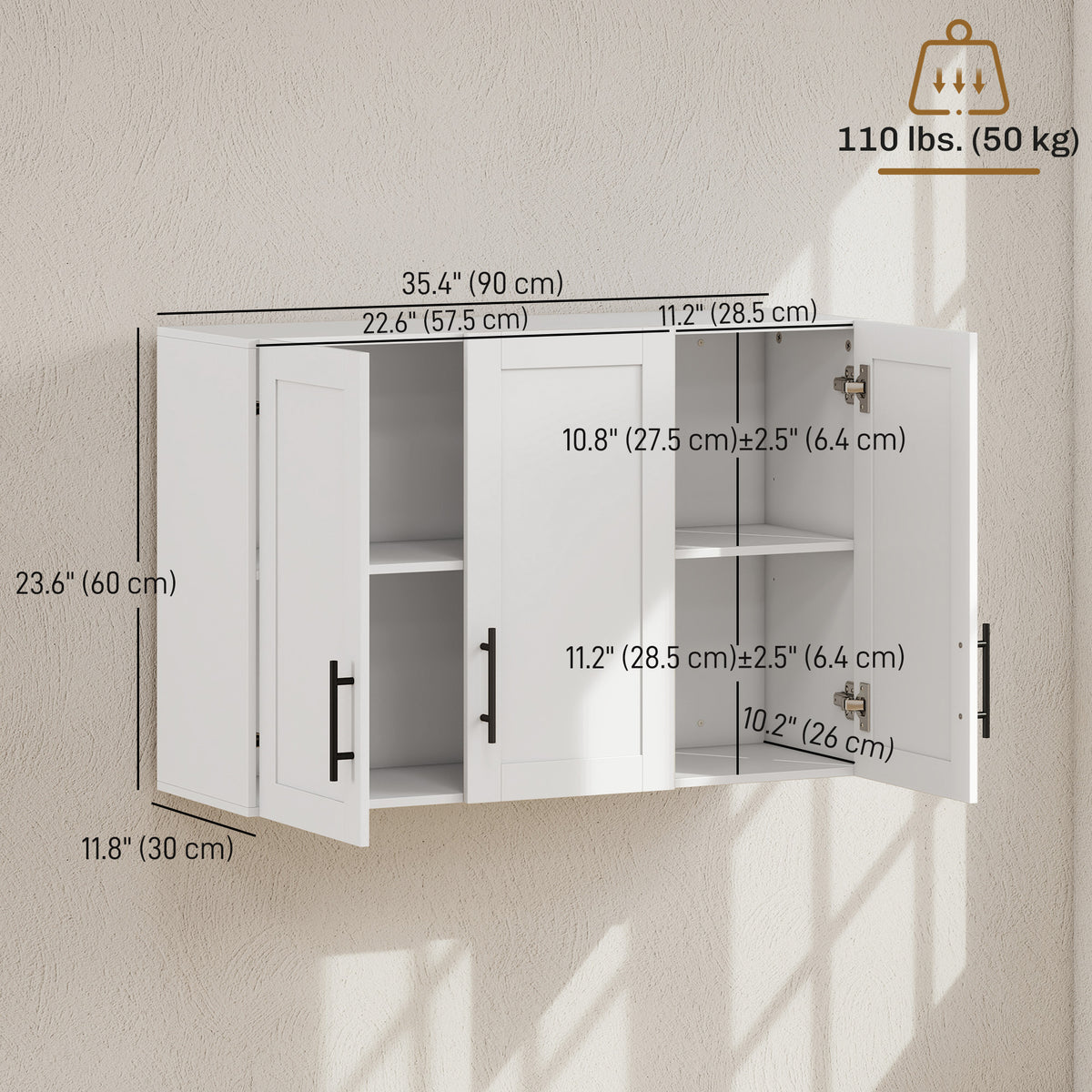 Wall-Mounted Bathroom Cabinet 3-Door White