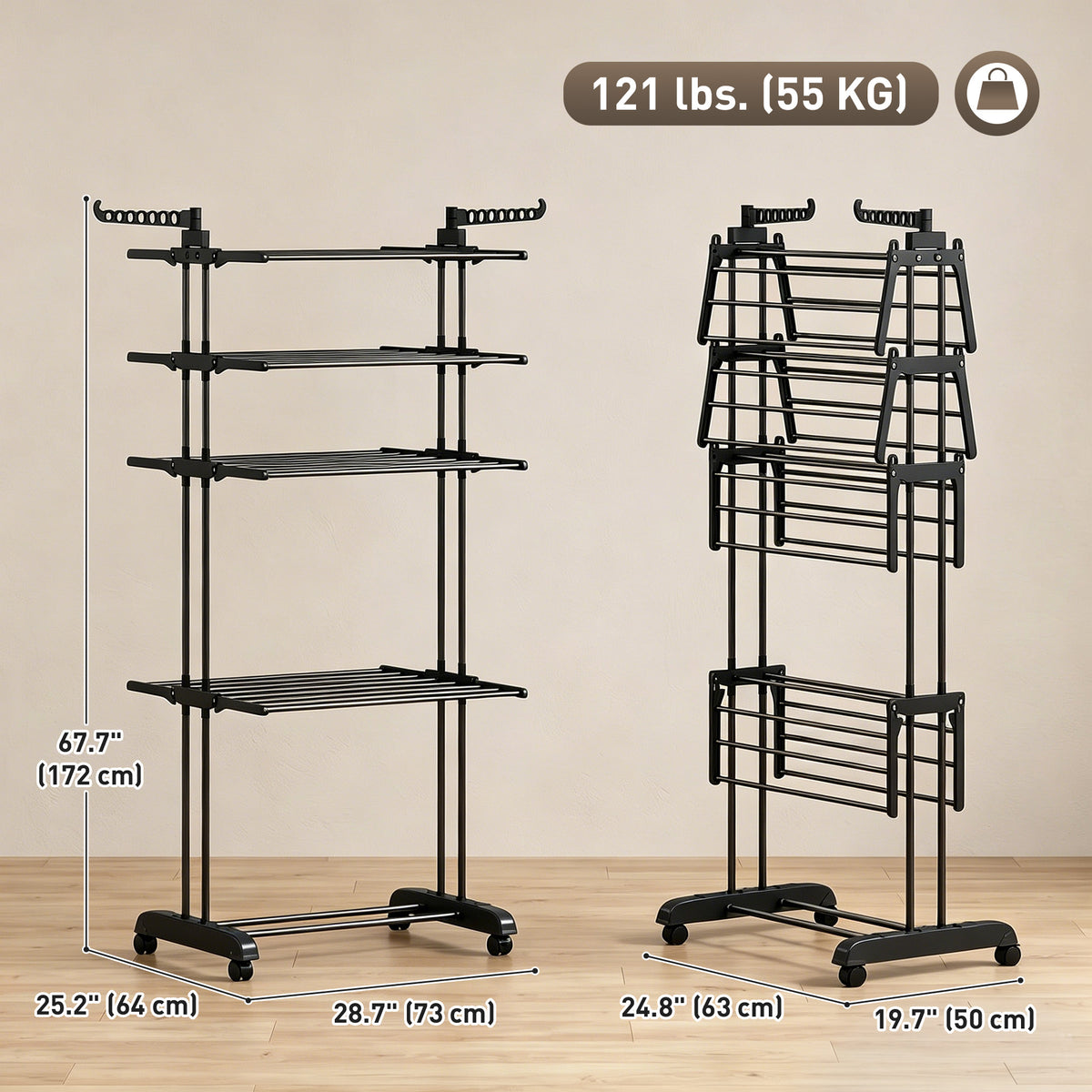 Tendedero plegable de 5 niveles con ruedas