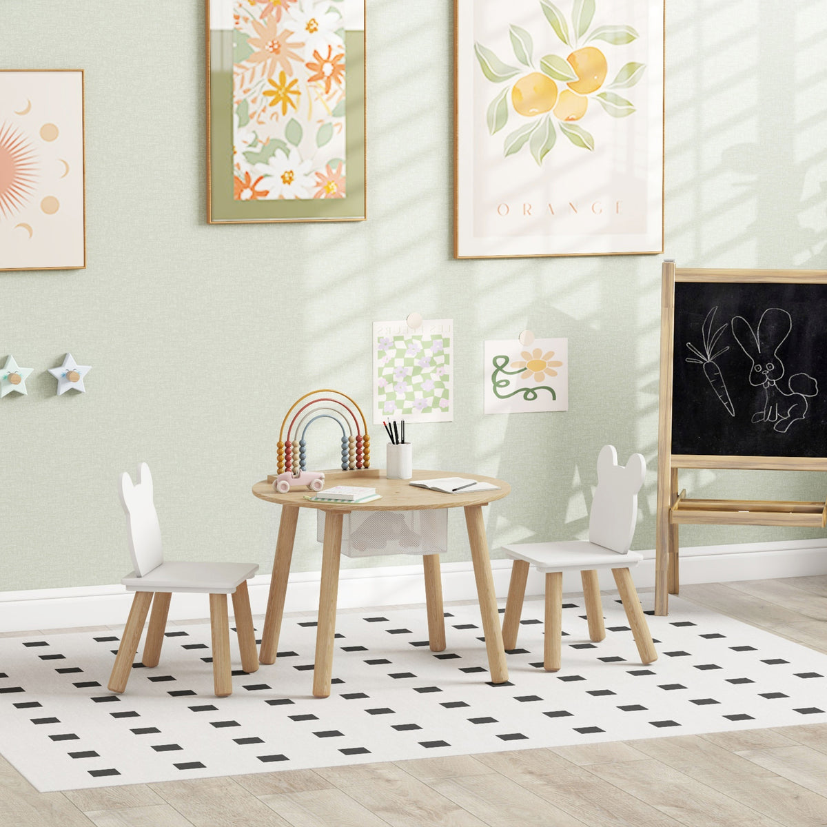 Kids table and chairs set with bear motifs — Set of 3