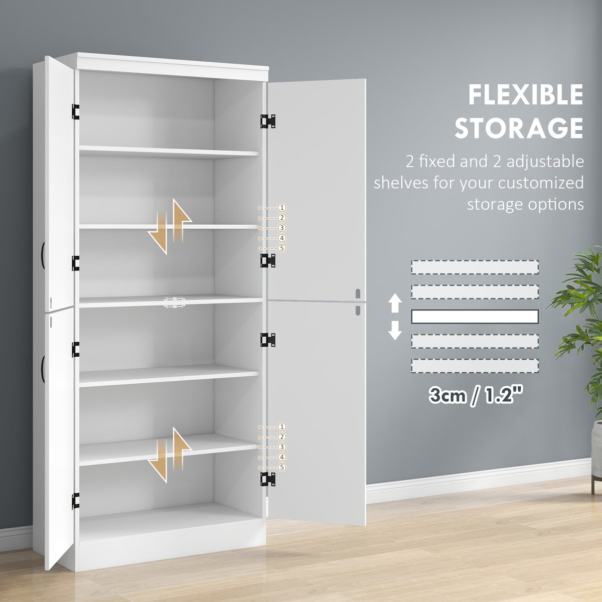 Freestanding pantry cabinet 4-door storage 177 cm