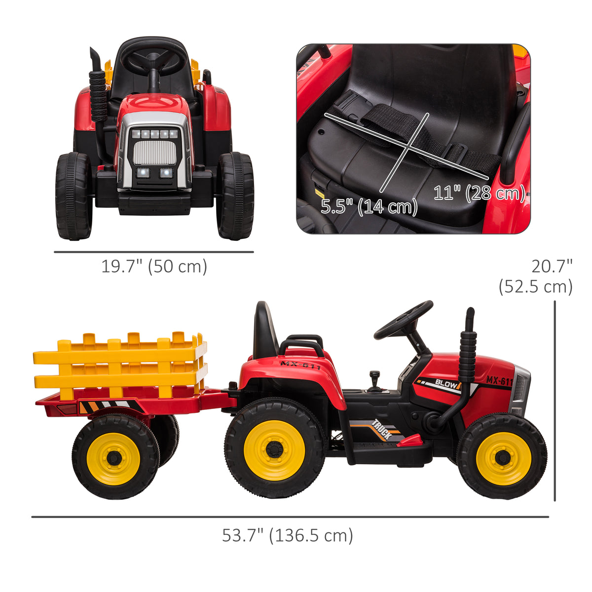 12V Kids Electric Ride-On Tractor with Trailer