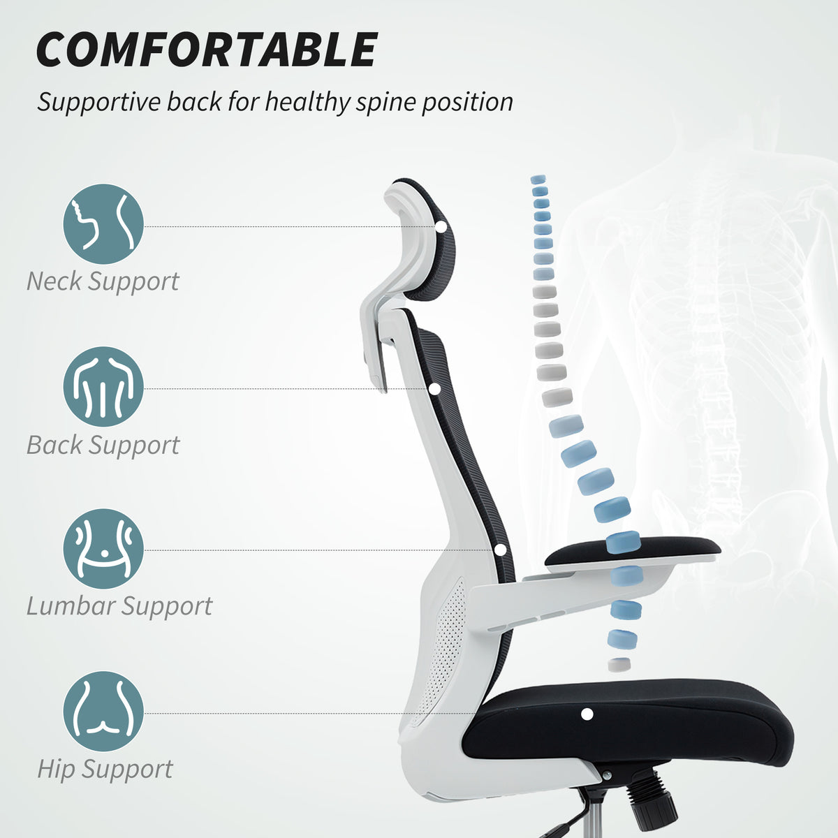 Ergonomic office chair with adjustable lumbar support