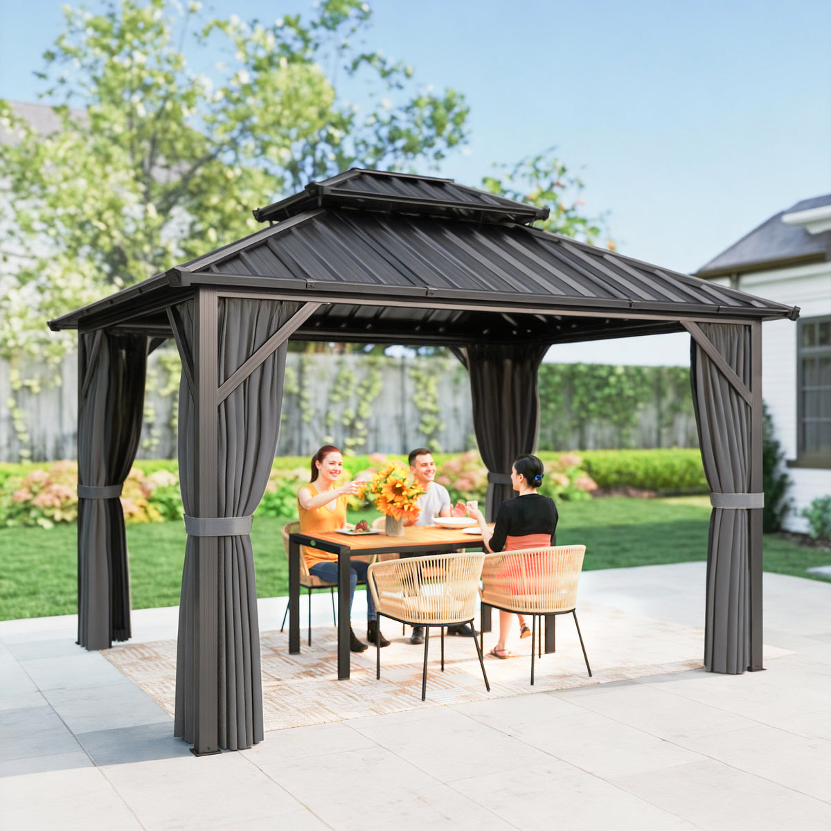 Cenador Hardtop 10' x 12' Techo de Acero Galvanizado Estructura de Aluminio