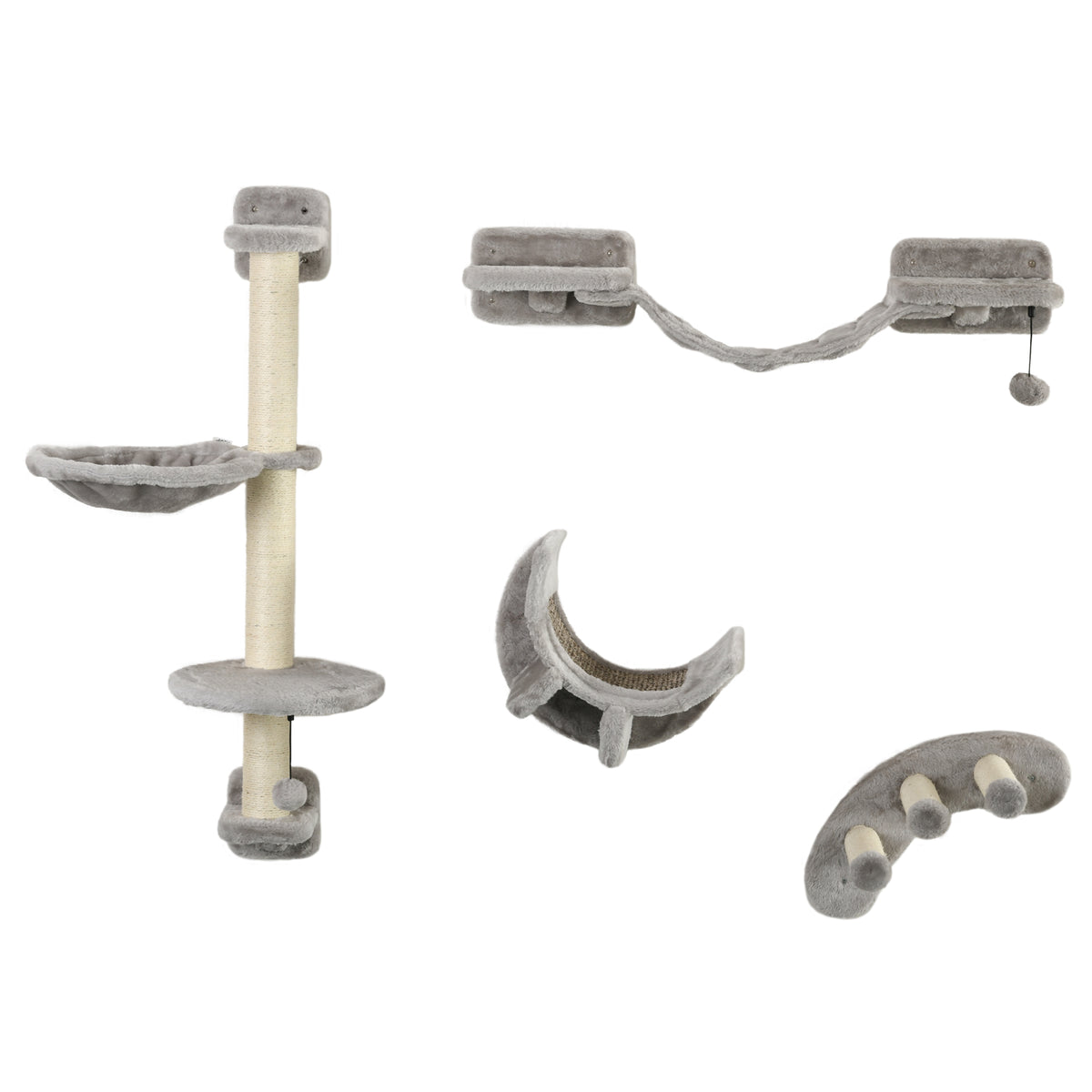 Cat wall climbing shelf set with scratching post — Set of 4