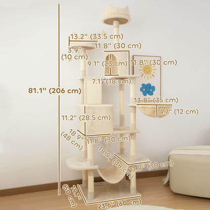 Árbol para gatos multinivel de 81 pulg. con rascadores