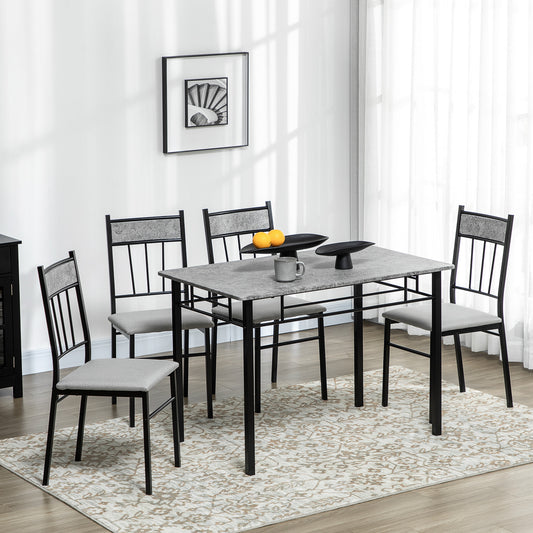 5-Piece Marble Effect Dining Set for 4