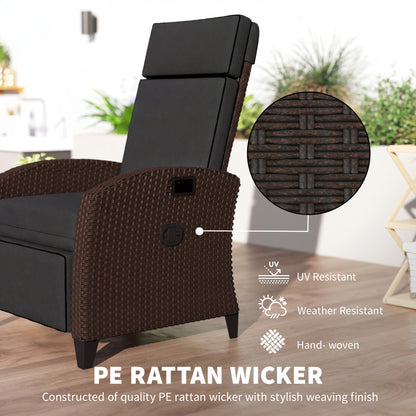 Reclining Wicker Lounge Chair with Adjustable Backrest