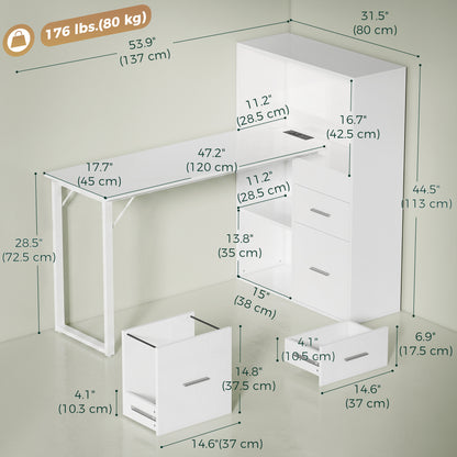 Computer Desk with Drawers, Power Outlets and LED Lights