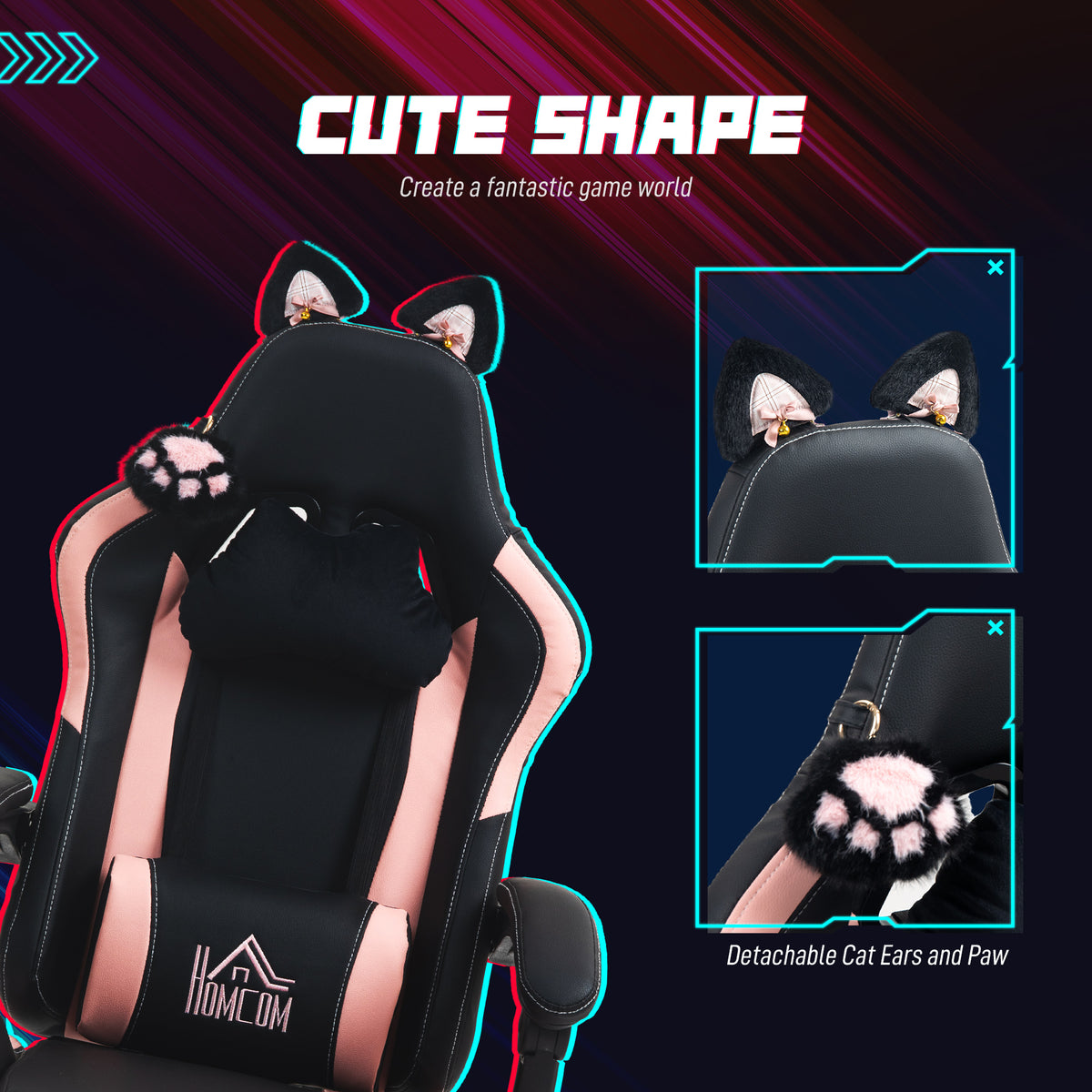 Cat style gaming chair with footrest