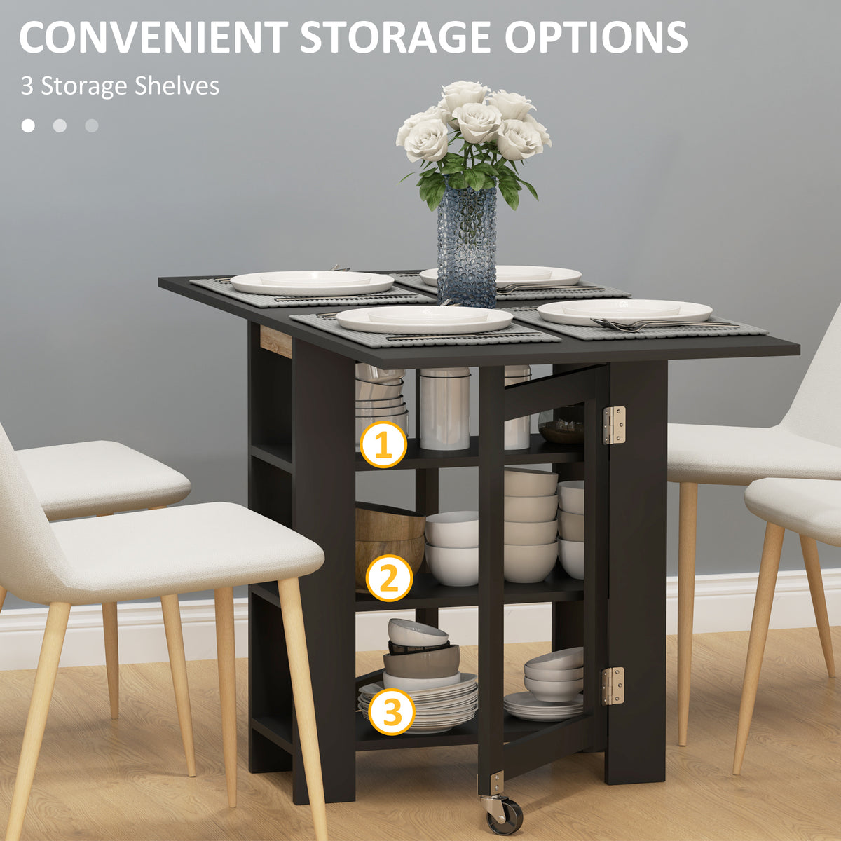 Folding Dining Table with Storage and Drop Leaves