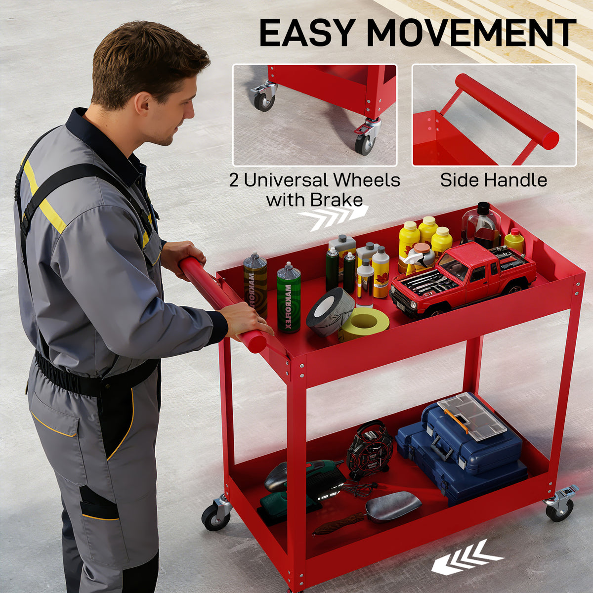 Rolling Tool Cart 2-Tier Service Utility Cart
