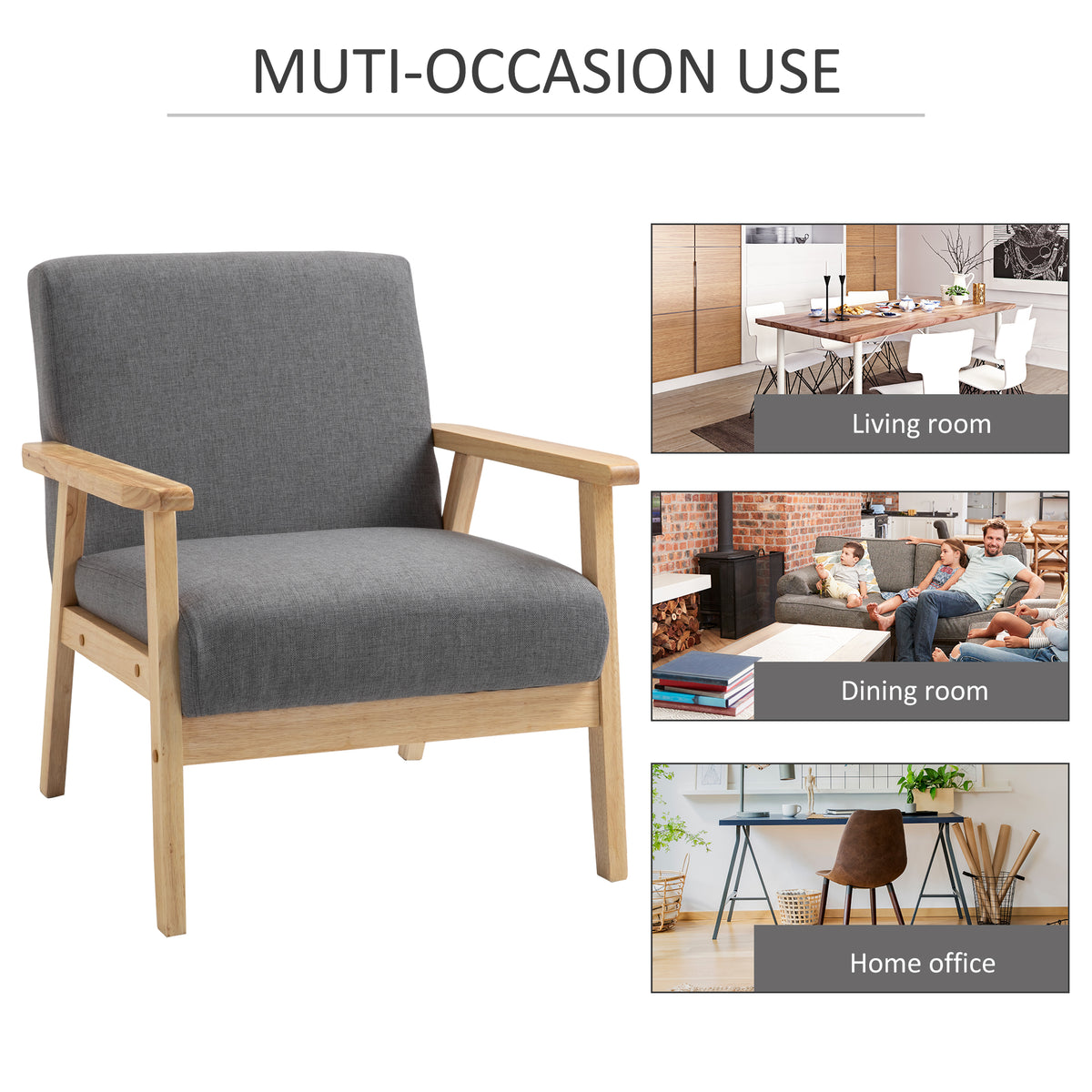 Minimalist accent armchair in pine