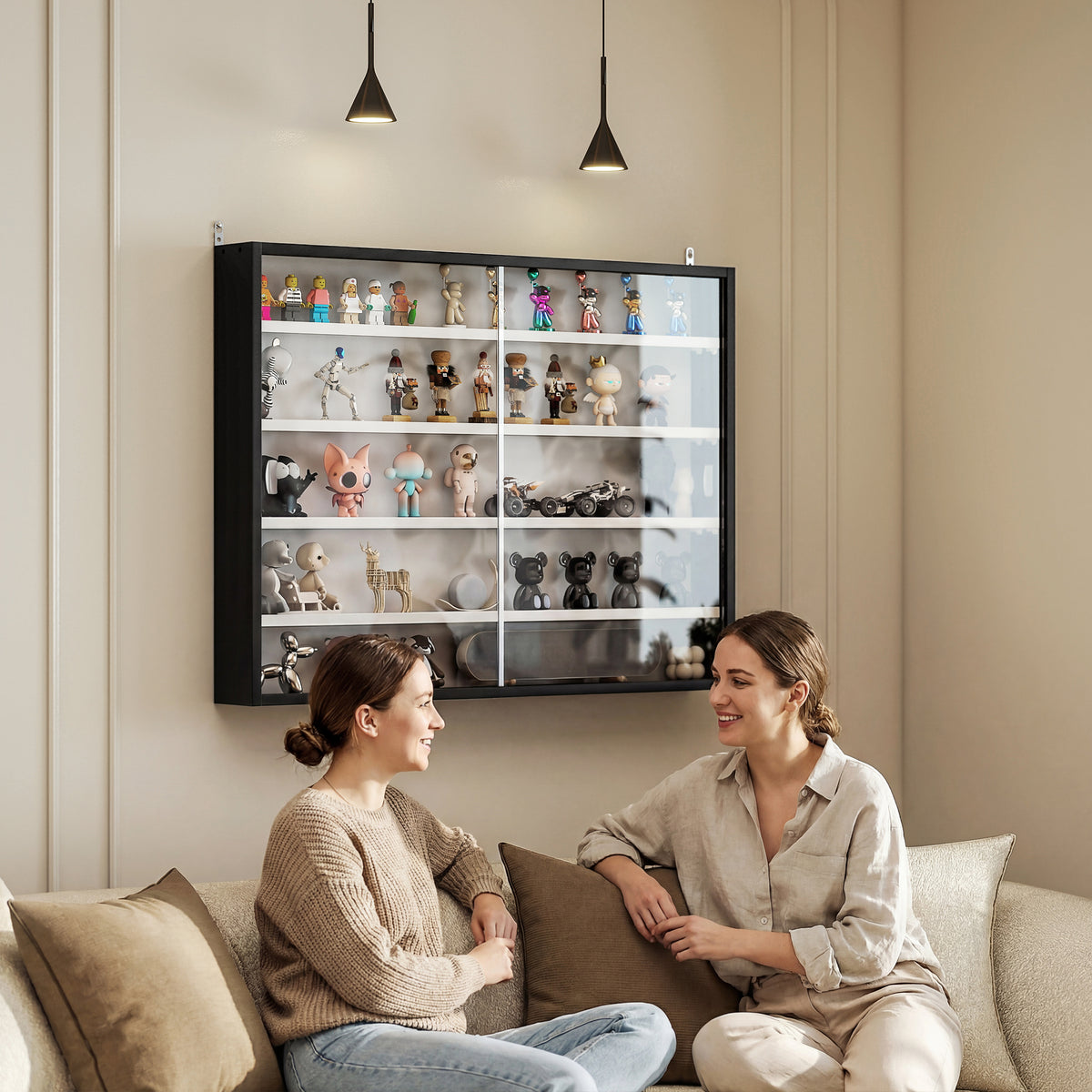 5-Shelf Wall Display Cabinet with 2 Glass Doors