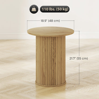 Round Fluted Accent Side Table Oak
