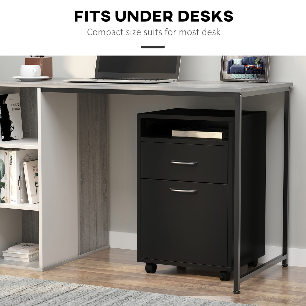 Compact Mobile File Cabinet with Shelf and Drawer