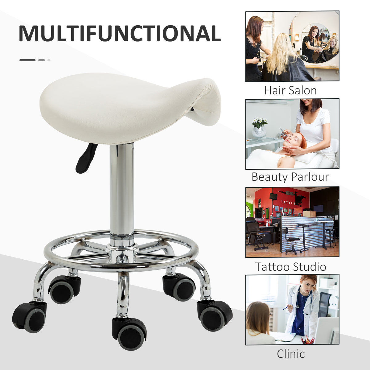 Ergonomic Rolling Salon Saddle Stool