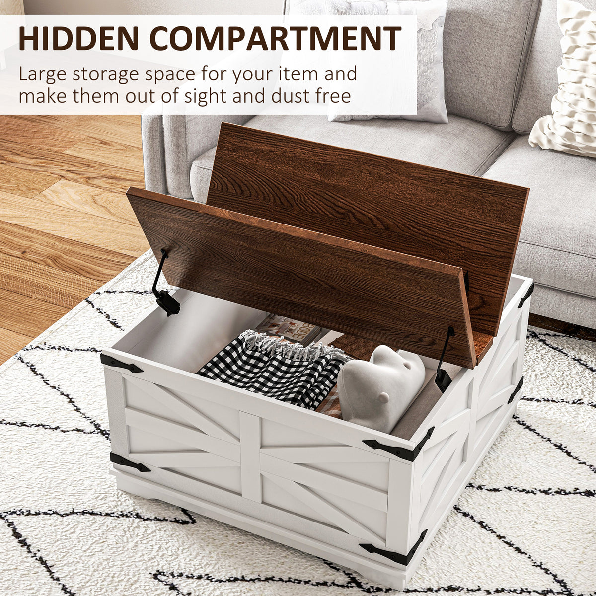 Farmhouse coffee table with hidden storage