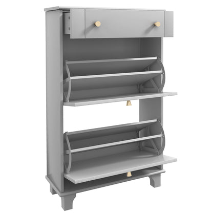 Slim Shoe Cabinet 2 Flip Drawers Adjustable Shelves 8 Pairs