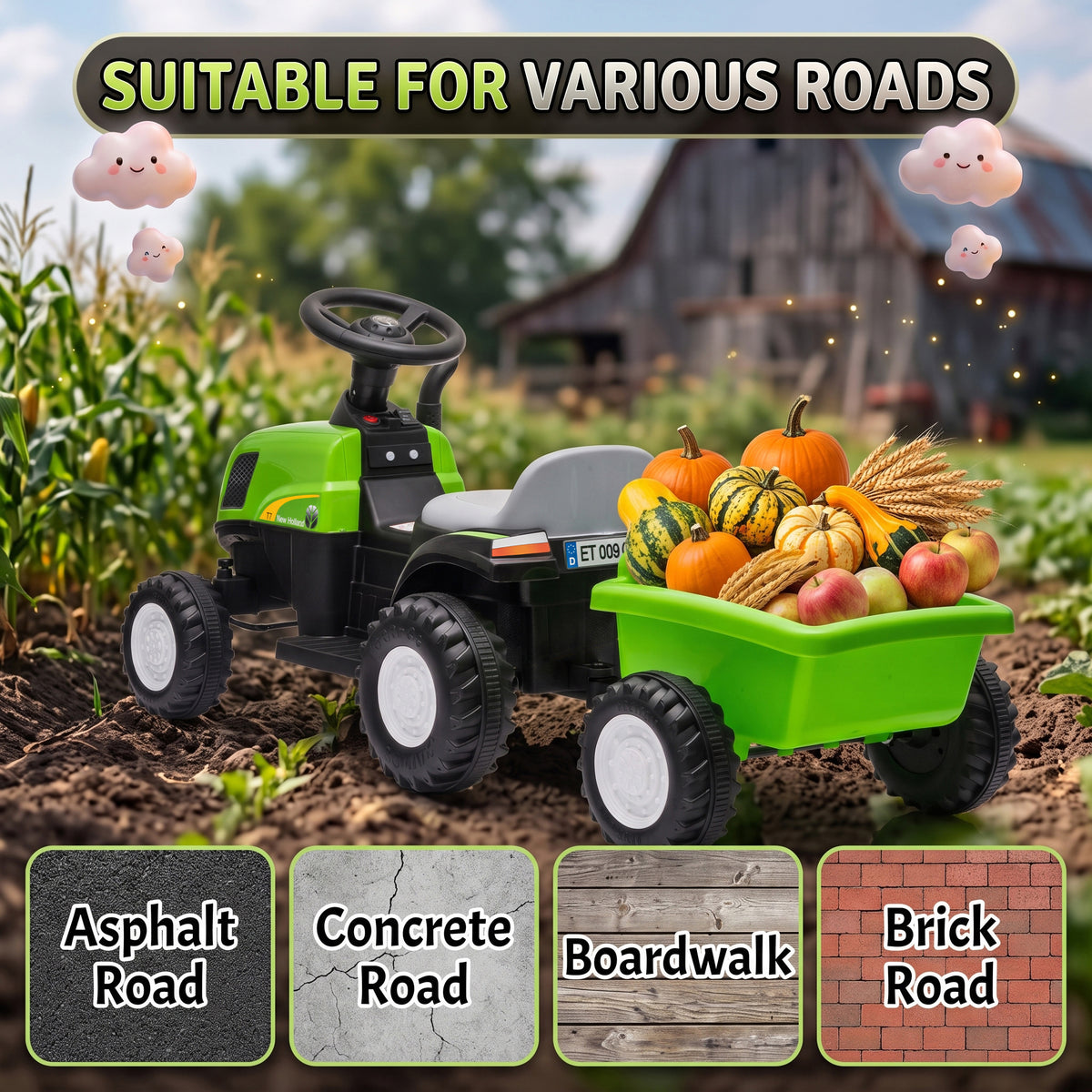 Kids Electric Ride On Tractor with Trailer
