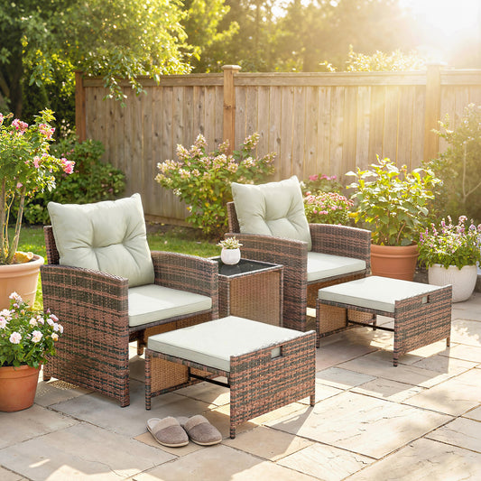 5-Piece Wicker Patio Set with Glass Coffee Table