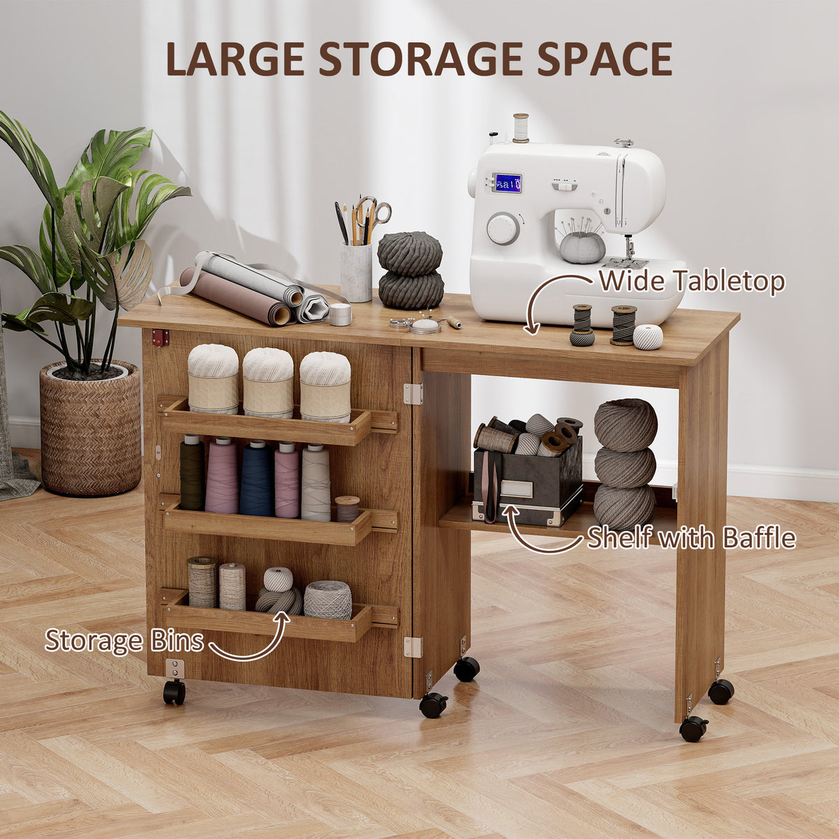 Mueble plegable para máquina de coser con almacenamiento