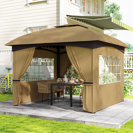 Double Roof Patio Gazebo with Curtains and Church Windows