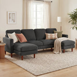 U-Shaped Corduroy Sectional Sofa with Double Chaise Lounges