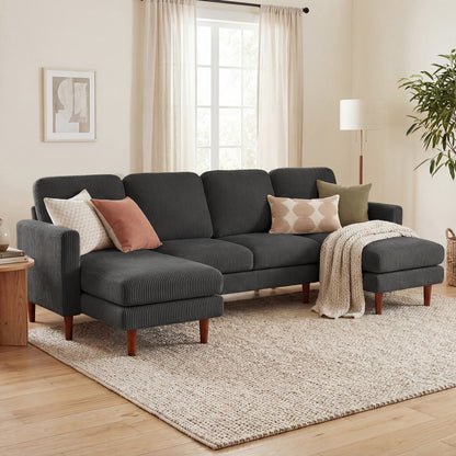 U-Shaped Corduroy Sectional Sofa with Double Chaise Lounges