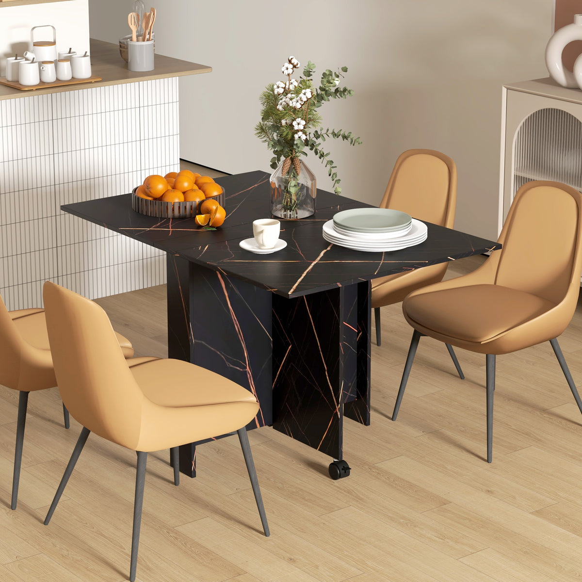 Foldable Drop Leaf Dining Table with Wheels