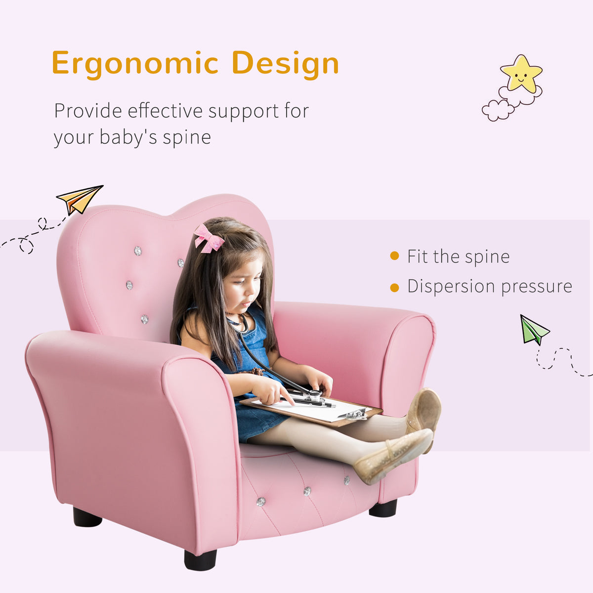 Kids tufted princess armchair toddler sofa 58.9 x 41.4 x 49 cm