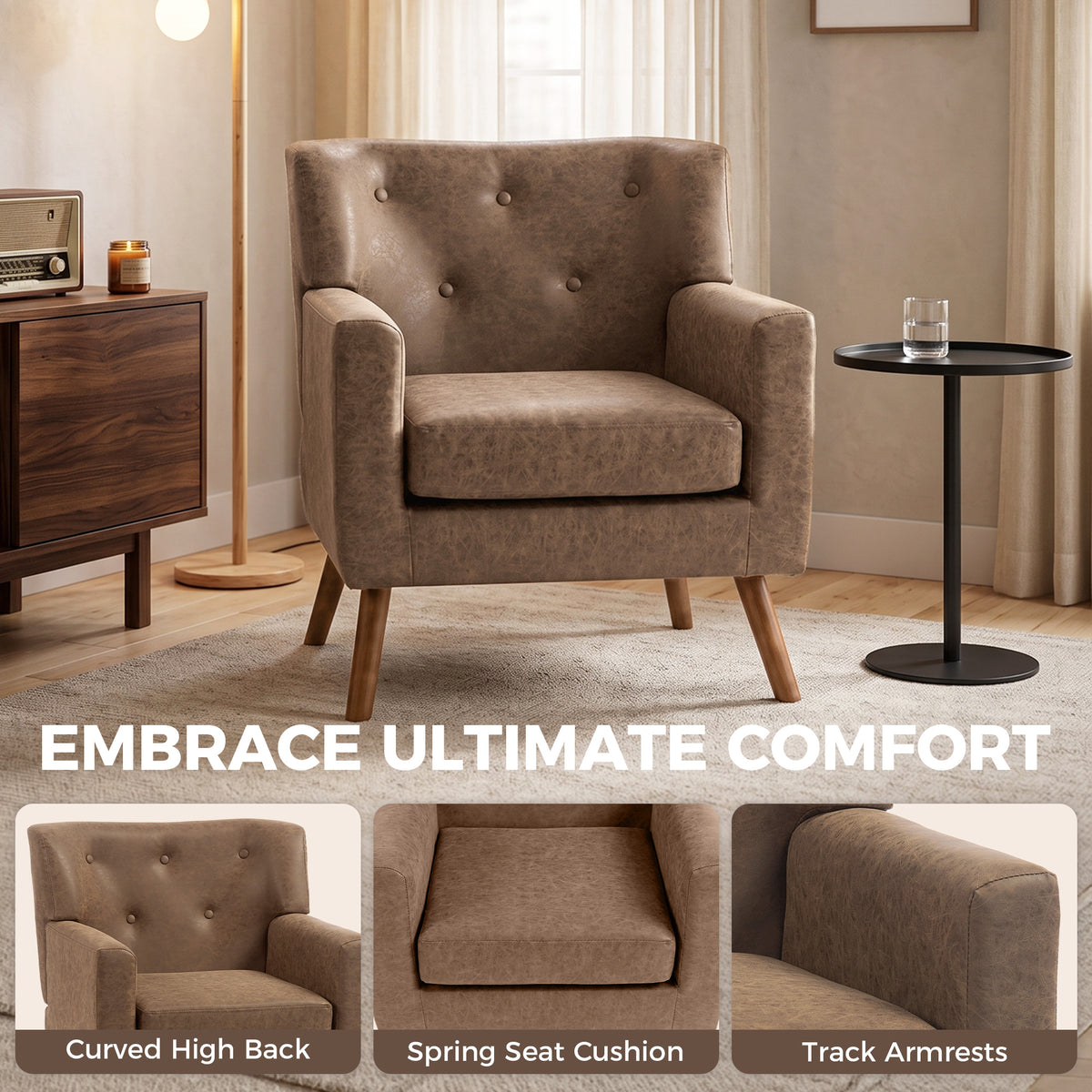 Mid-Century Modern PU Leather Accent Chair