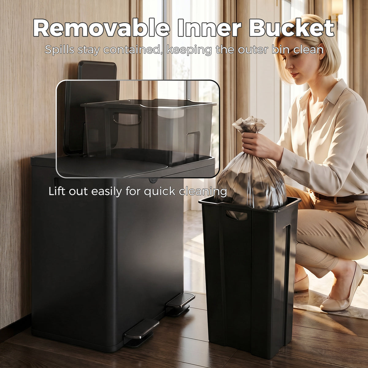 Dual pedal trash can soft-close 2x20L