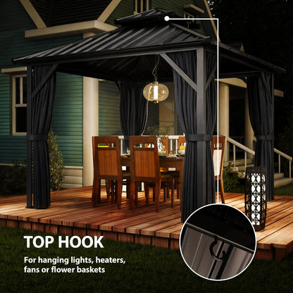 3x3m Gazebo Hardtop Galvanized Steel Aluminum Frame Dark Grey