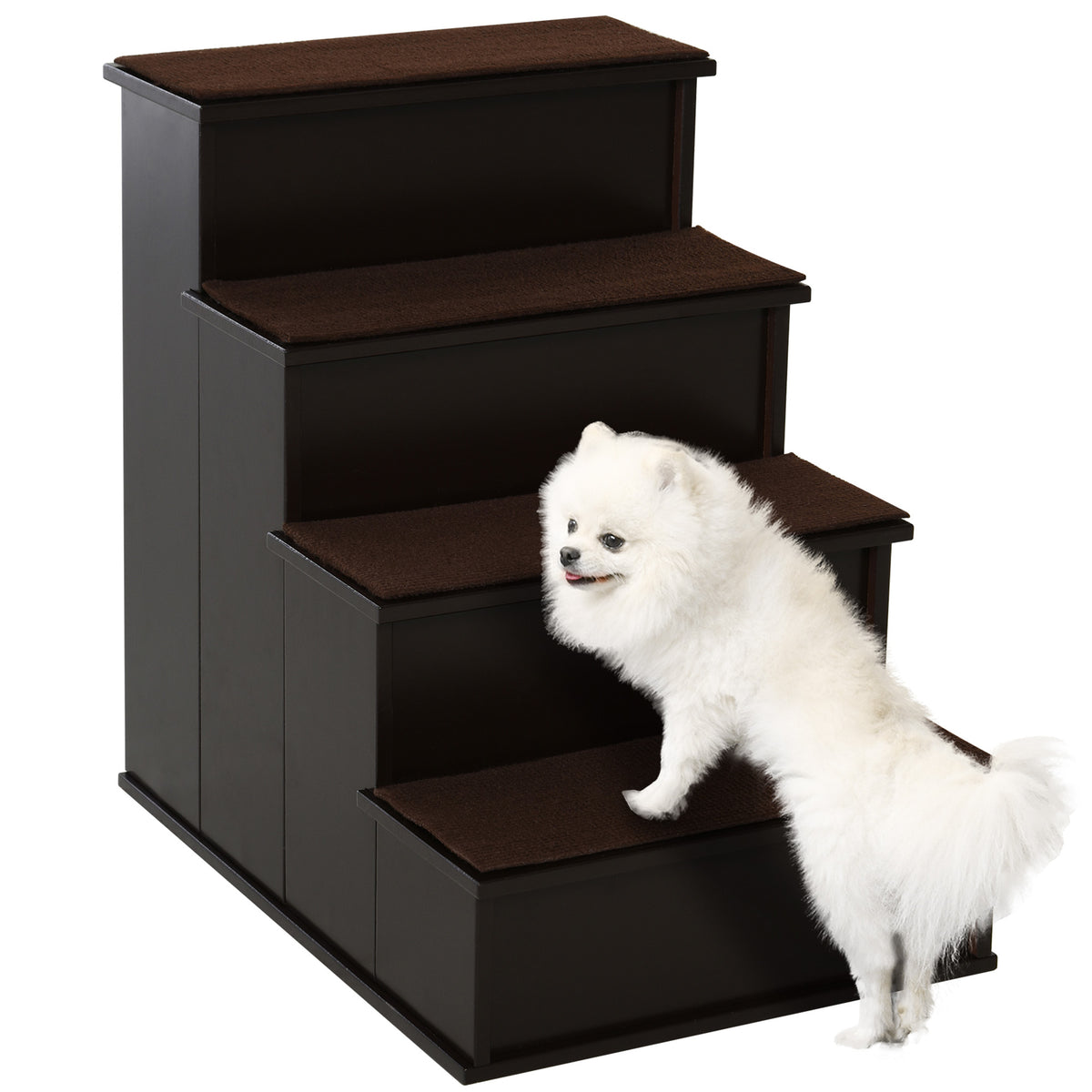 Escalera para perros de 4 niveles de madera MDF — café oscuro